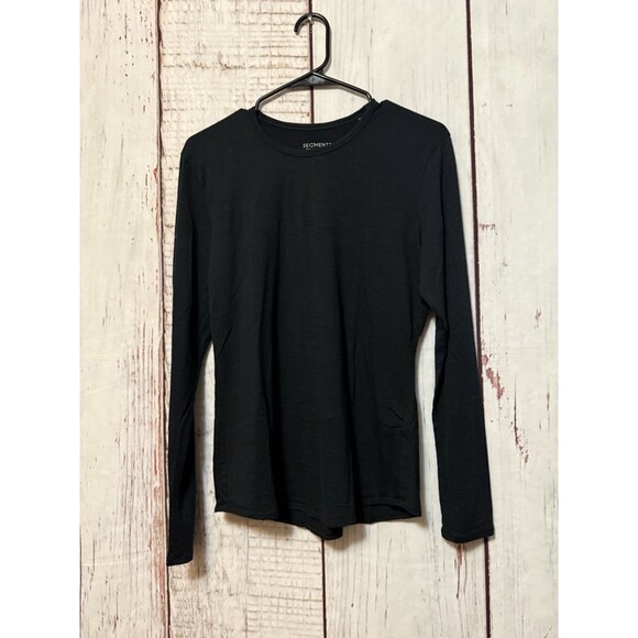Segments 100% Merino Wool Long Sleeve Knit Basic Top Crew Tee Black Size Medium - Picture 1 of 8
